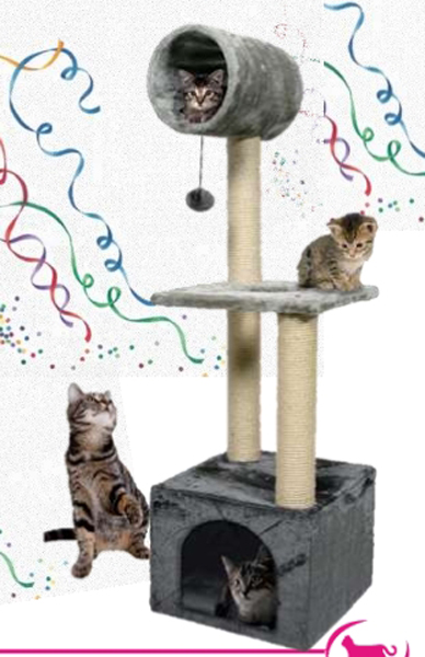 Tiragraffi per gatti 30x30x124 cm: albero con casetta e tunnel per il massimo divertimento e comfort del tuo felino - Scopri su