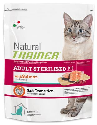 Crocchette Natural Trainer Sterilized per Gatti al Salmone - 2kg di Nutrizione Sana e Bilanciata per il Benessere del Tuo Felino