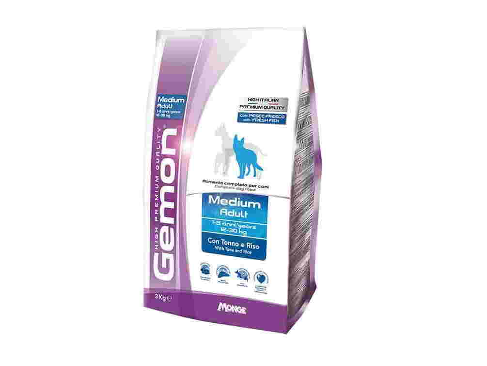 Gemon Medium Adult con Tonno e Riso - Alimento Completo per Cani di Taglia Media, Sacco da 15 kg - Nutrizione Equilibrata per il