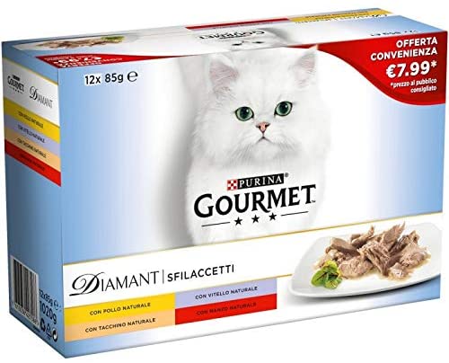 12x85 gr  mangime gatto gatto gourmet diamant in gelatina sfilaccetti