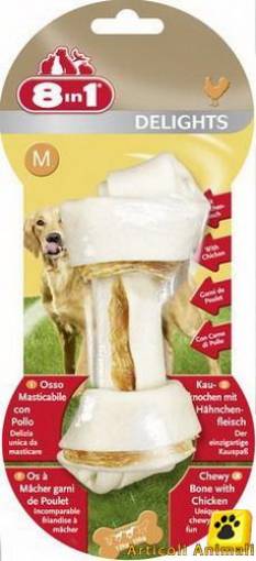 8 in 1 delights osso 1  pezzo 70gr snack per cani con carne di pollo